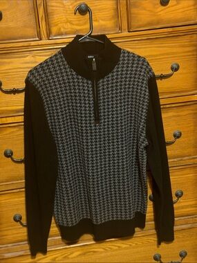 Daniel Cremieux Black & Gray Houndstooth Zip-Up Sweater
